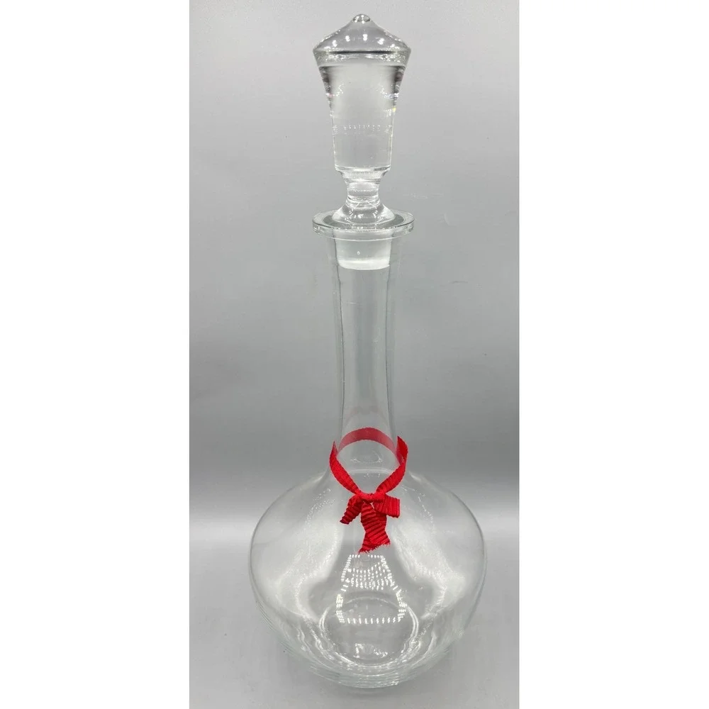 Vintage Tall Clear Glass Wine Decanter with‎ Faceted Stopper 16.5 in Bar EMPTY